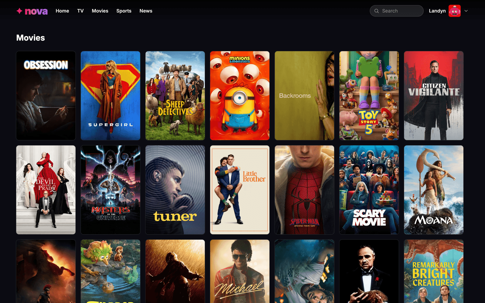 Nova movies browse page